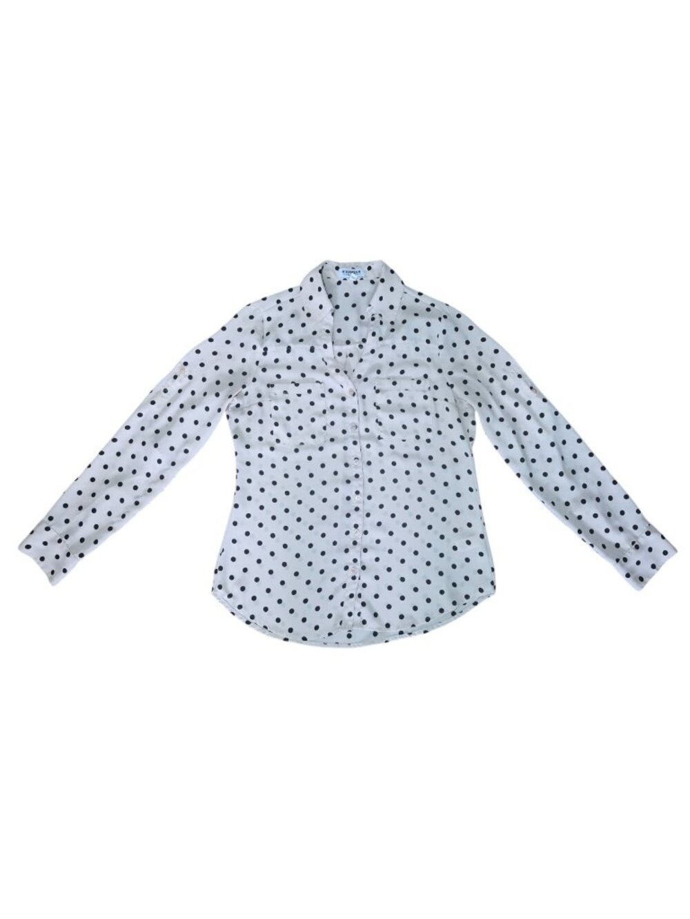 Express Portofino Shirt Polka Dot Button Up Long Sleeve XS Black beige